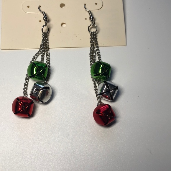 Christmas Bells Earrings Jingle Jangle Red Green - Picture 3 of 6